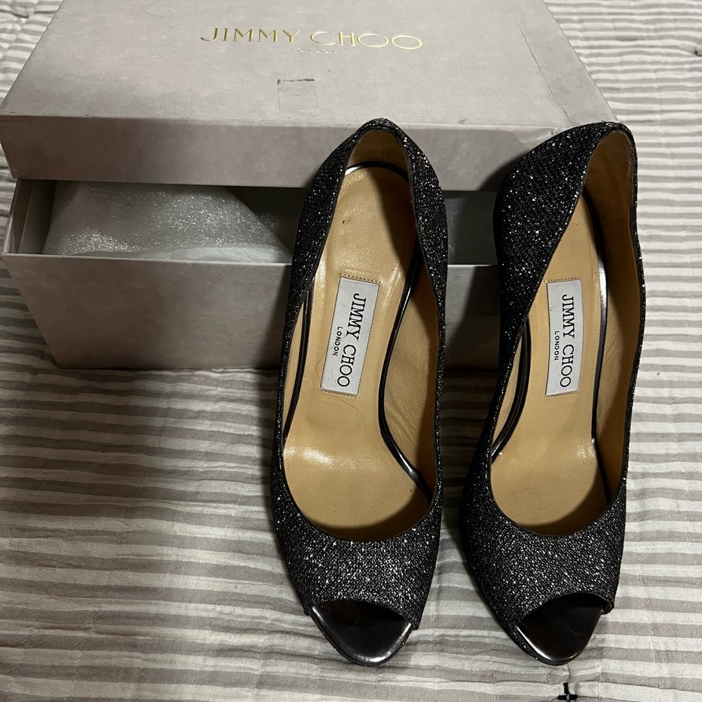 Jimmy Choo Anthracite Lame Luna Heels